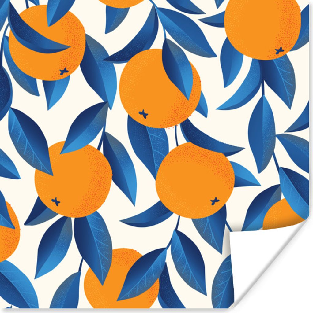 MuchoWow Poster Orange - Blau - Design 30x30 cm - Wandposter - Printing