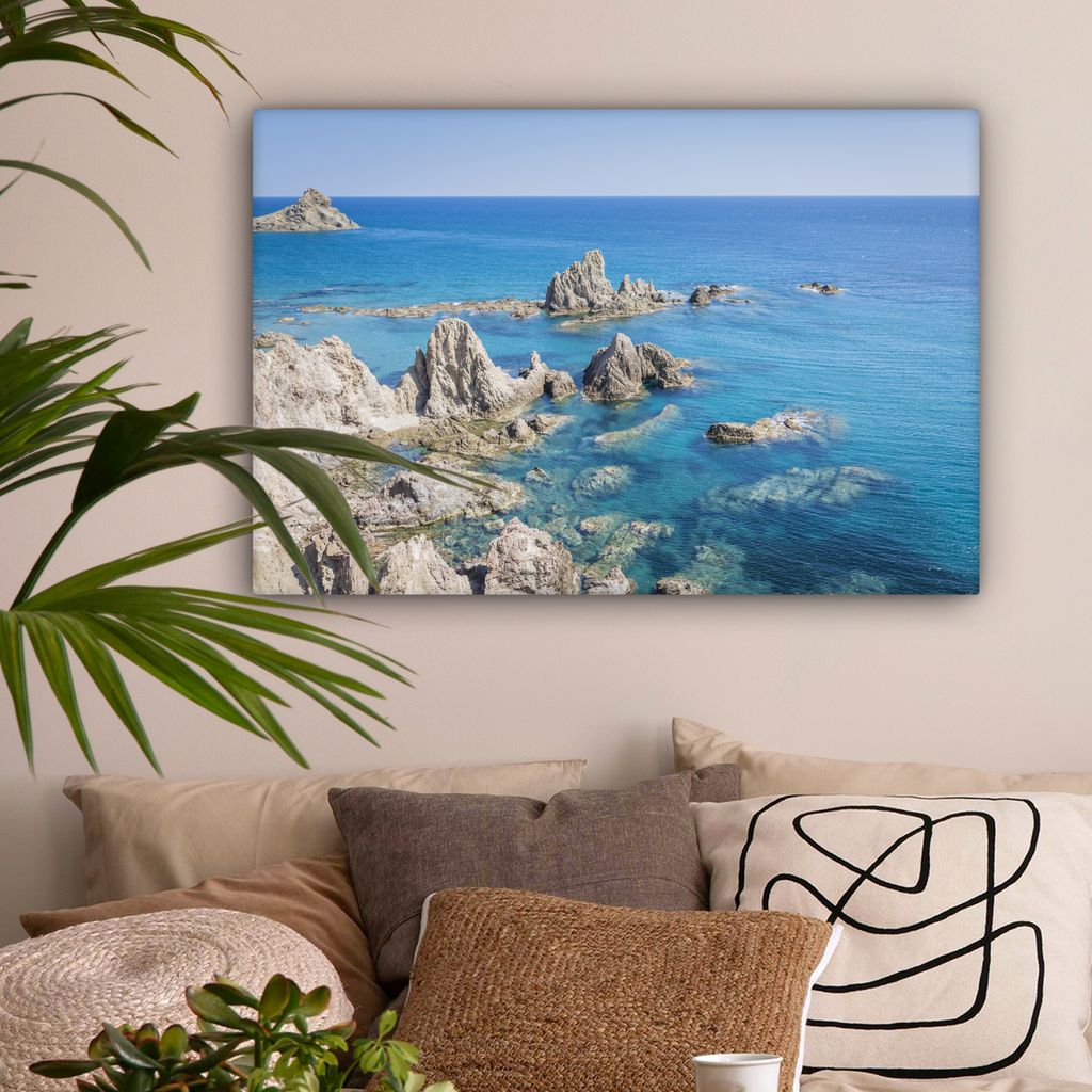 OneMillionCanvasses - Leinwandbilder - 150x100 cm, Die felsige Küste von Arrecife bei Lanzarote, Wandbilder Kunstdruck Wanddekoration