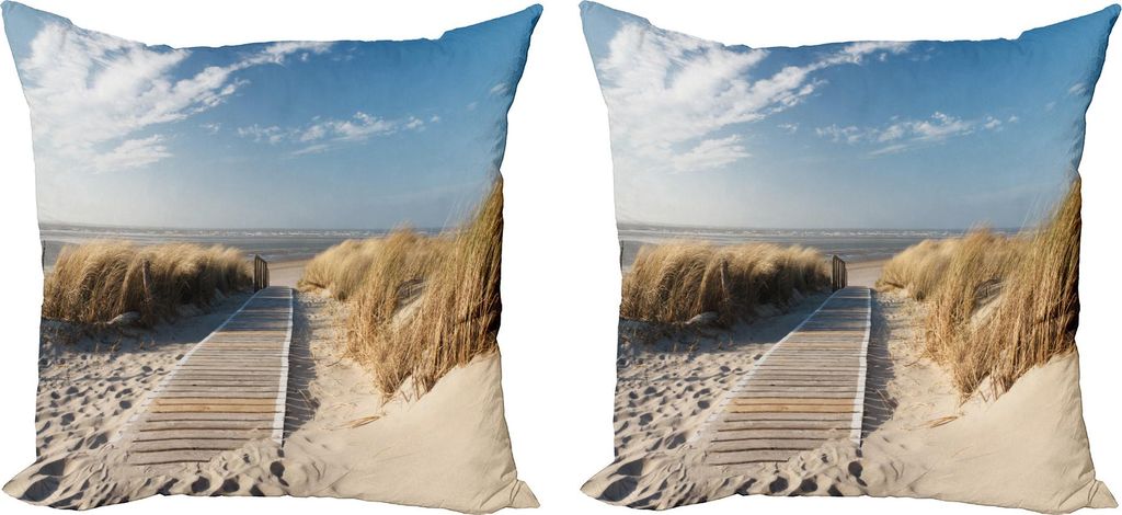 ABAKUHAUS europäisch Kissenbezug Set (2Stück), Fußweg Sunny Day Windy Wetter europäischen Strand Gras Deutschland Landschaft, 40 x 40 cm, Blau ...
