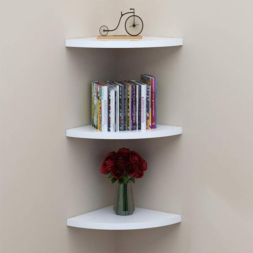 3er Set Eckregal Wand, 30 cm, Schwimmendes Wandregal, Ohne Bohren, Dreieckig, Küche, Wohnzimmer, Schlafzimmer