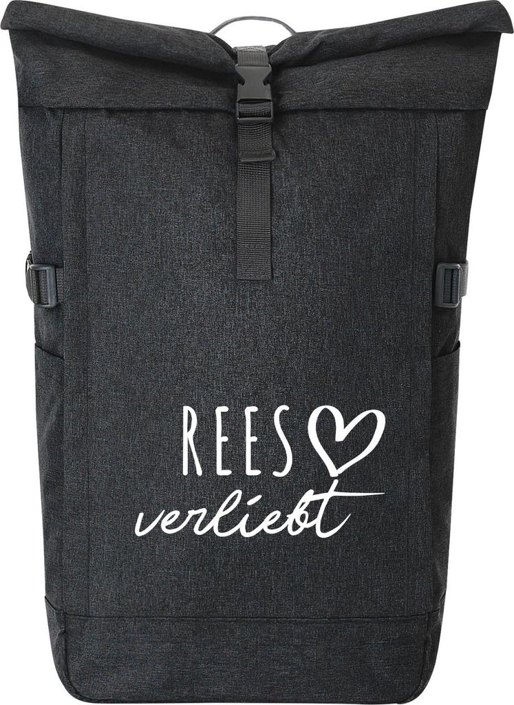 Huuraa Kurierrucksack Rees verliebt 30-44 Liter Black Melange Fairtrade Rolltop Rucksack Geschenkidee