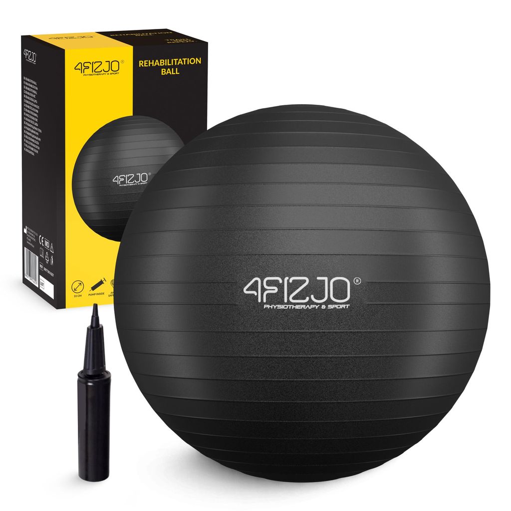 4FIZJO Gymnastikball Reh Ball, aufblasbar, Reha, Pilates, Fitness, Therapie, 55 cm, schwarz