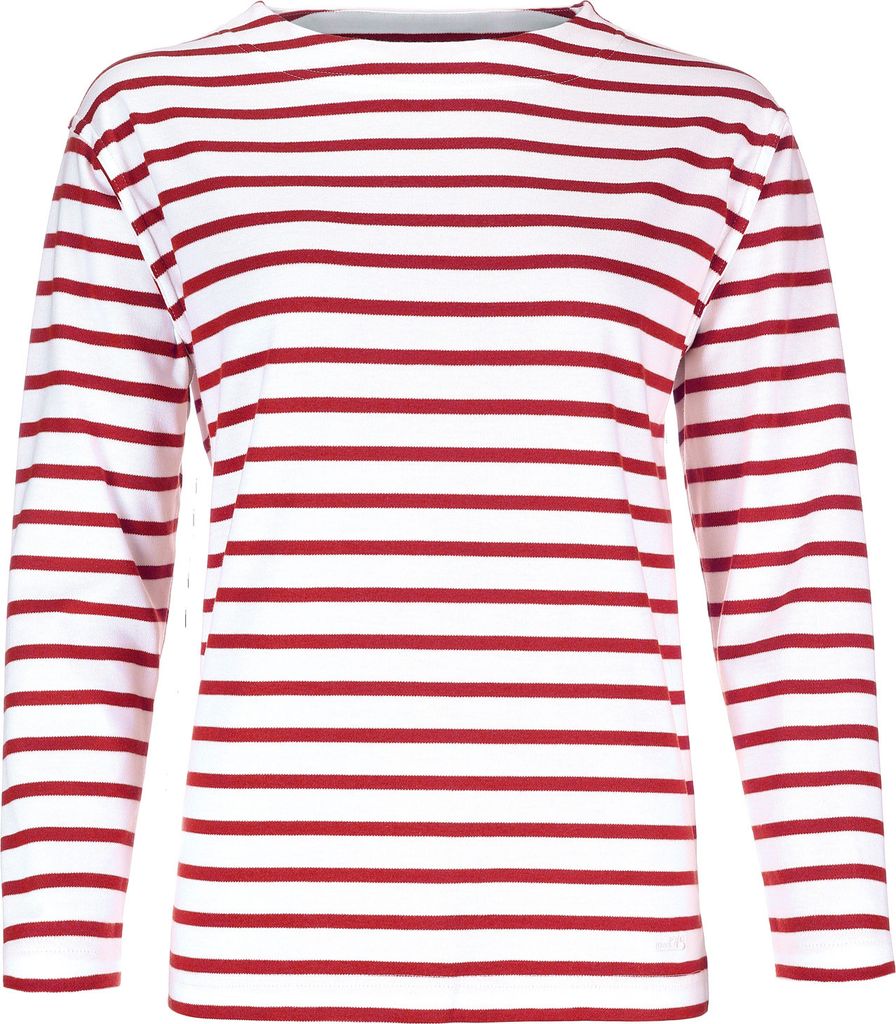 modAS Damen Shirt Bretonisches Damenshirt mit U-Boot Ausschnitt - Ringelshirt Streifenshirt Langarmshirt mit Streifen aus Baumwolle in Weiß/Rot in...