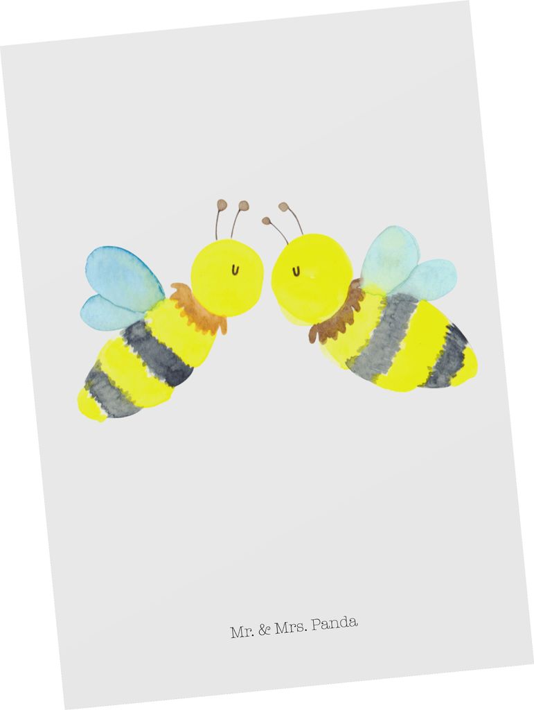 Mr. & Mrs. Panda Postkarte Biene Liebe - Weiß - Geschenk, Grußkarte, Postkarten, bildkarte, Ansichtskarten, Ansichtskarte