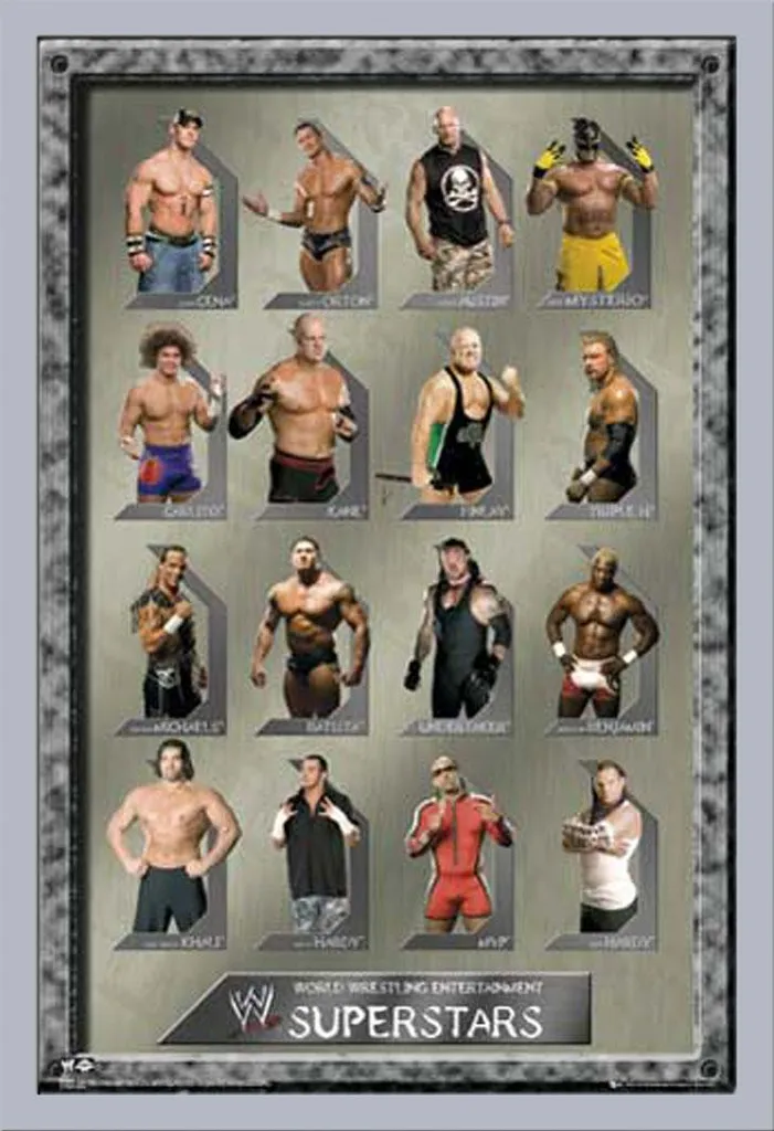 Wrestling - Poster - WWE - Carte Superstars + cornice rimovibile, Shinsuke® Maxi MDF argento, disco acrilico