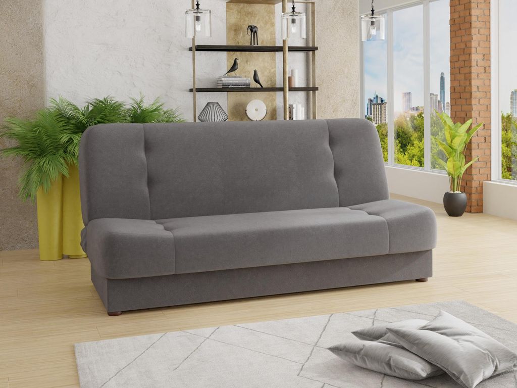 Schlafsofa Sena - Sofa mit Schlaffunktion und Bettkasten, Velours Stoff, Bettsofa mit Bonell-Federkern, Couch (Grau (Manila 16))