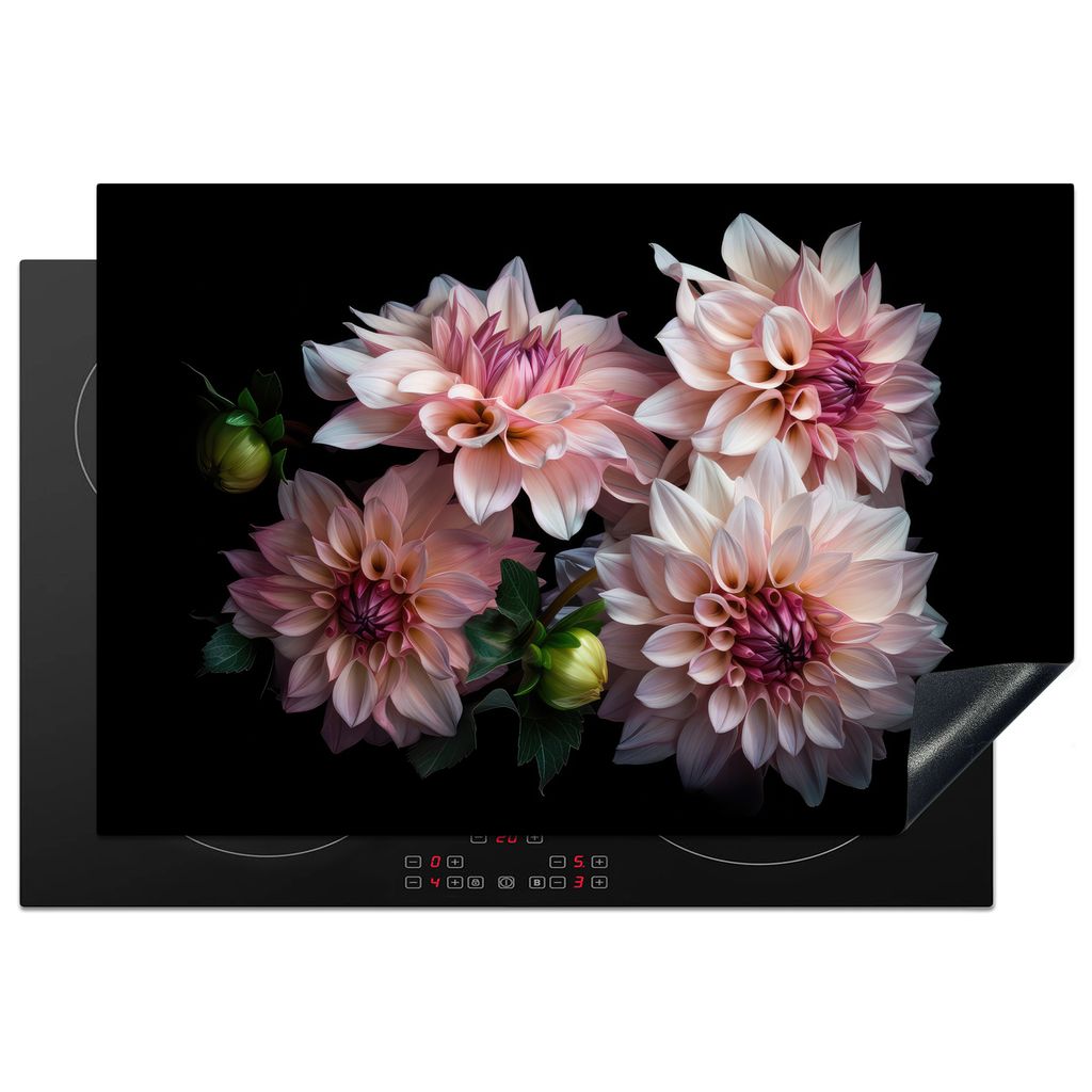 KitchenYeah Herdabdeckplatte Dahlie - Weiß - Blumen - Rosa - Natur , 77x51cm, Küche Deko, Glaskeramikkochfeld Herdabdeckung, Abdeckplatte fùr ...