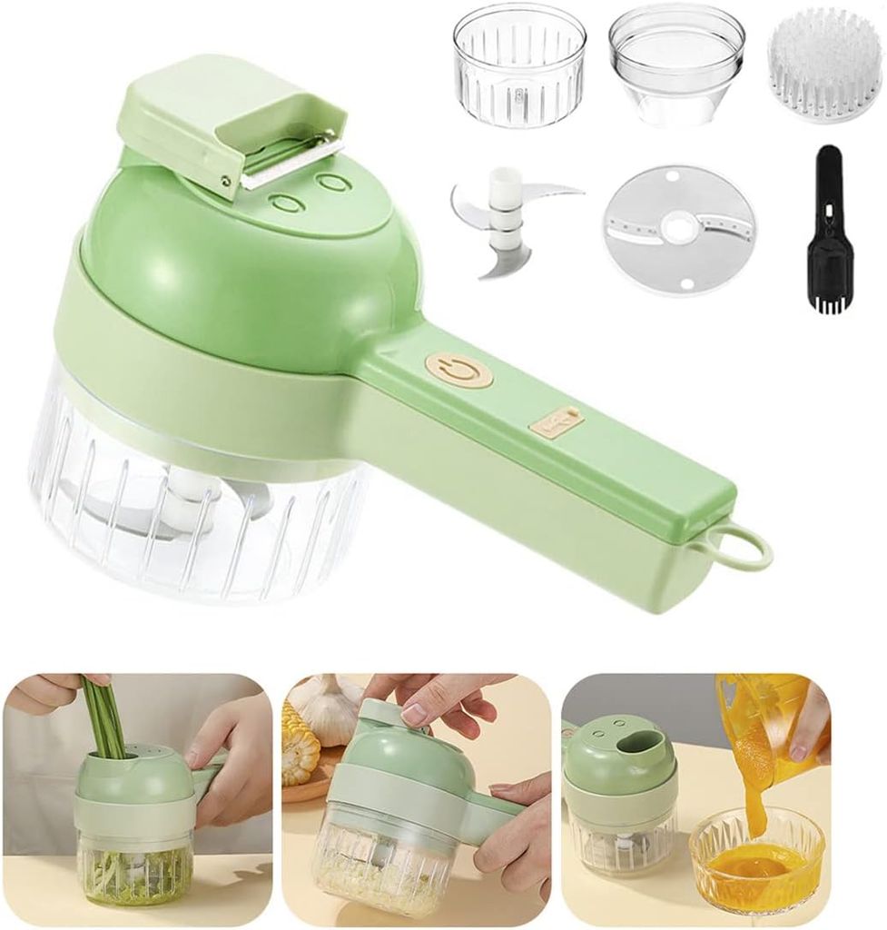 1 pc Electric Vegetable Cutter Set - 4 in 1 Portable, Rechargeable,  Wireless Food Processor & Chopper Machine for Pepper, Garlic, Onion, Celery  & Meat