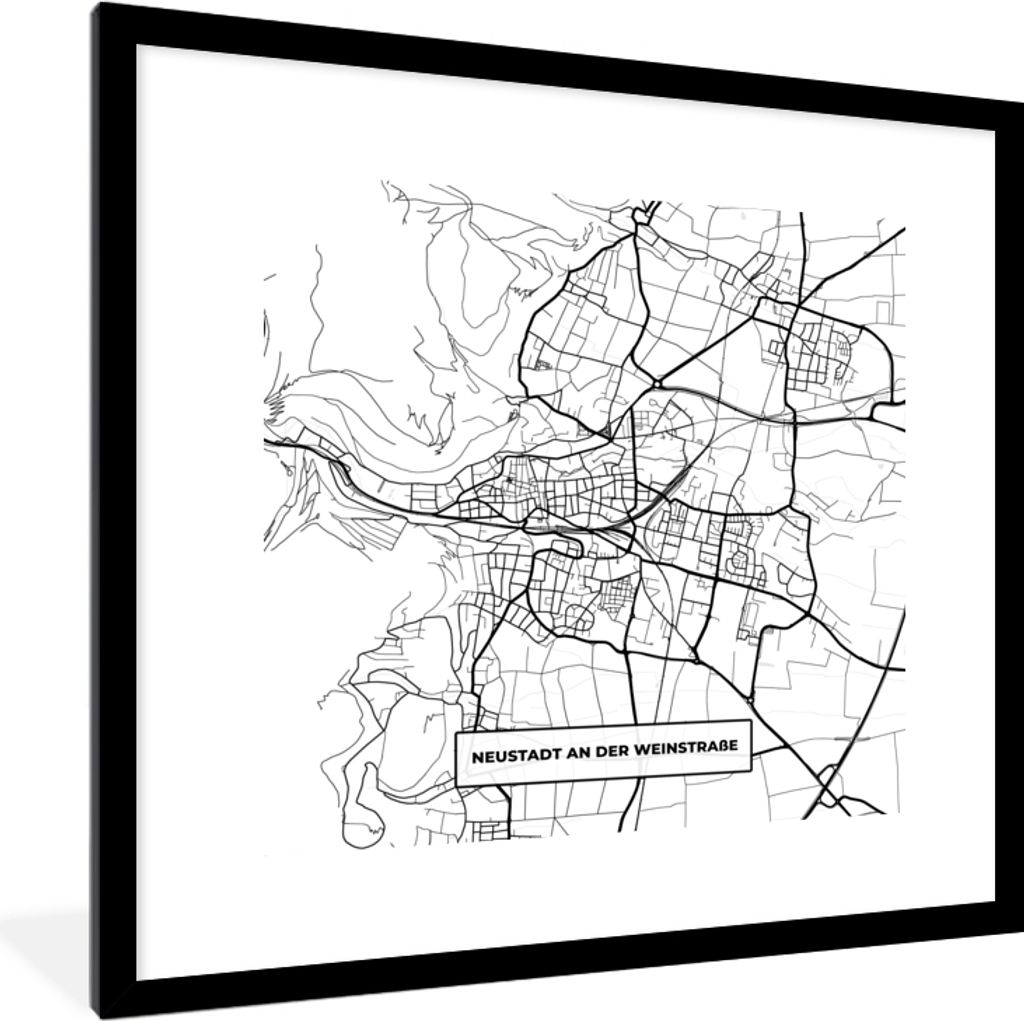 MuchoWow Gerahmtes Poster Neustadt an der Weinstraße - Karte - Stadtplan 40x40 cm - Poster mit Schwarzem Bilderrahmen Wandposter Rahmen Foto Bil...