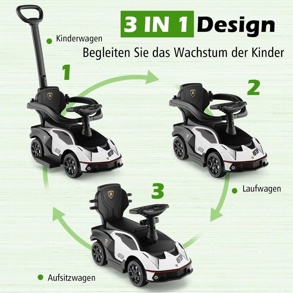 3-in-1-Rutschauto für Kleinkinder mit Schiebegriff und Stauraum