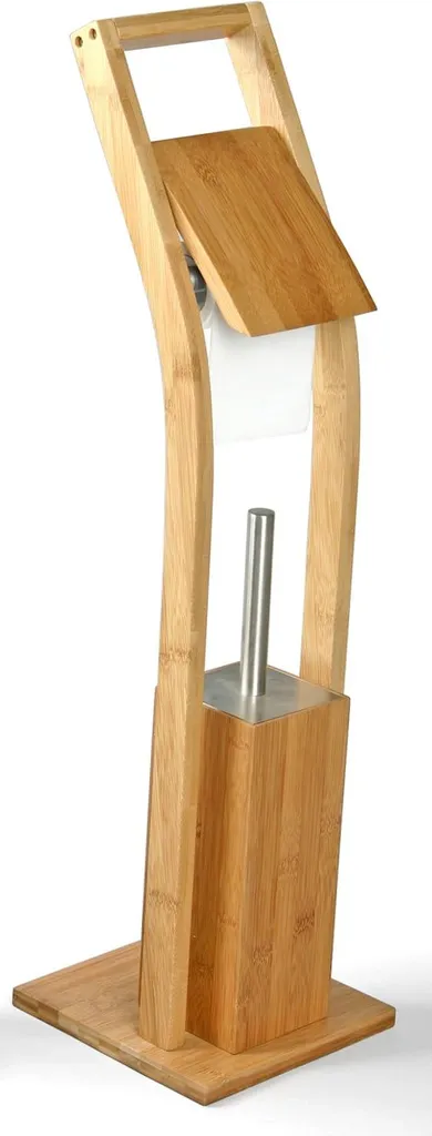 Support papier toilette sans perçage en bambou avec brosse WC stable