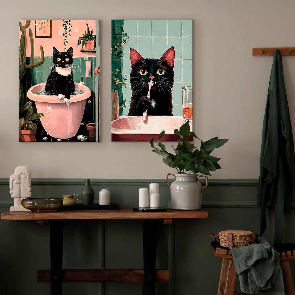 murando - set arte murale XL tomcat 80x60cm 2 pezzi 40x60cm ciascuno collage 2er tela non tessuta immagine arte stampa moderna parete immagine design tela immagini decorazione - decorazione per WC WC g-H-10135-b-a - 4