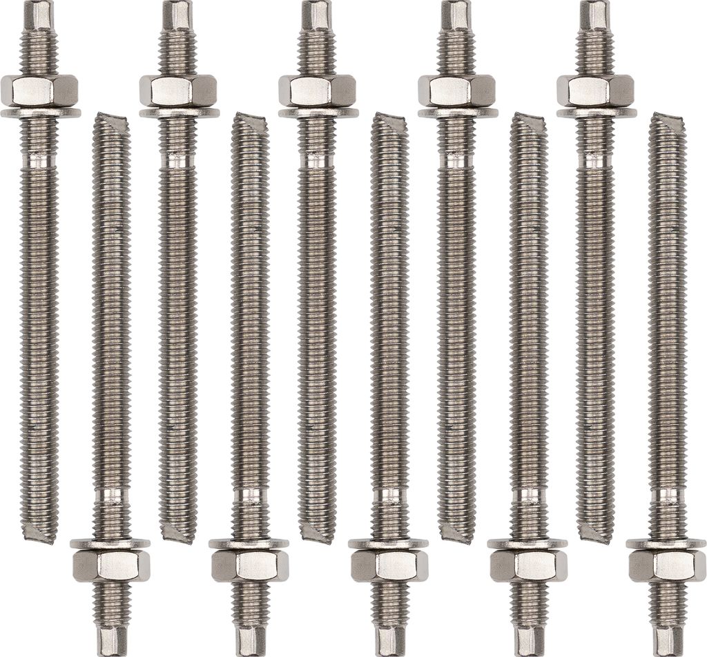 Isolbau Ankerstangen M12 x 160 mm - 10 Stück ETA Zulassung Gewindestange Verbundanker verzinkt mit Mutter & Unterlegscheibe Schwerlast-Anker Schwe...
