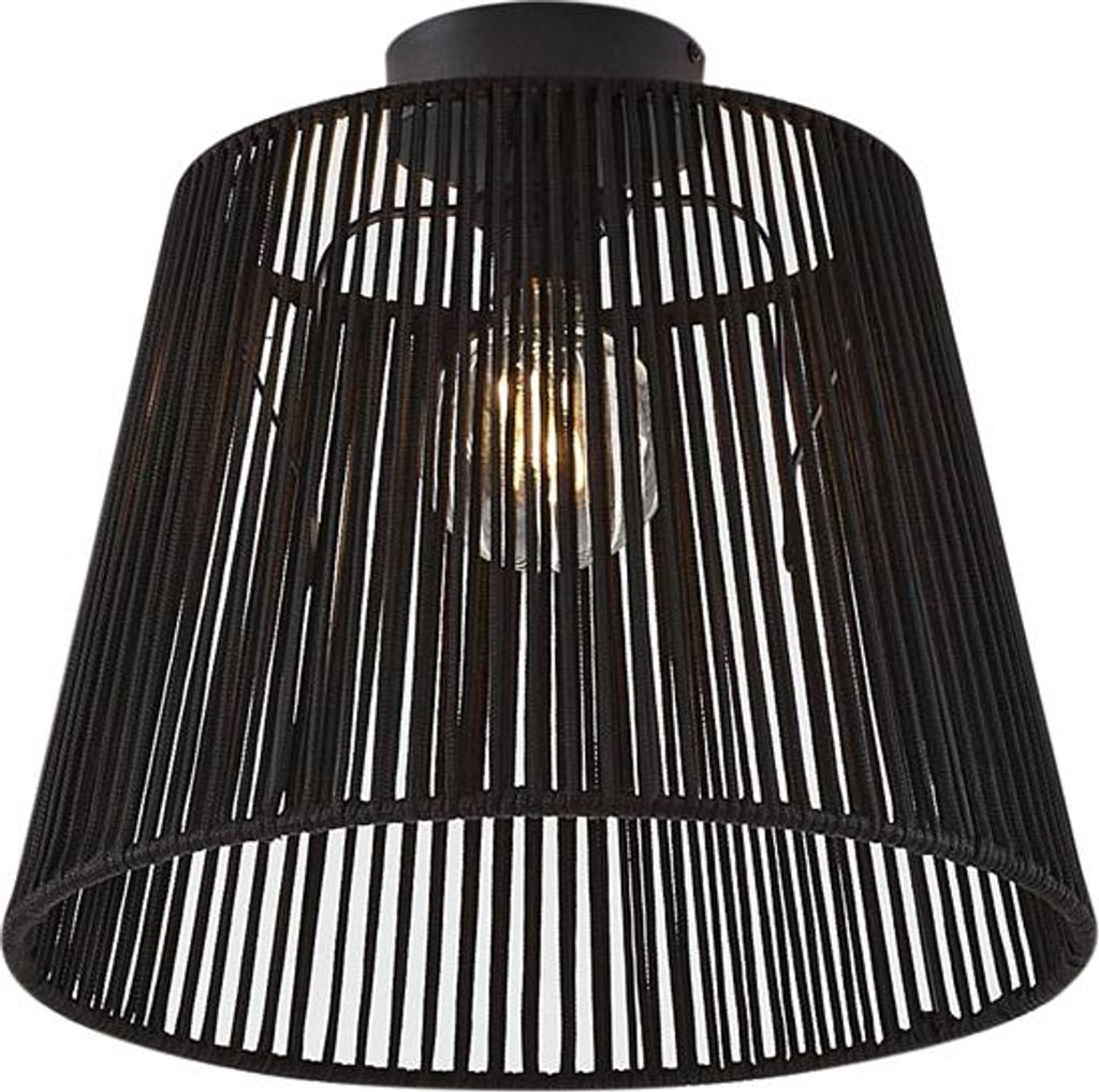 QAZQA - Japandi Japandi Außen-Deckenleuchte I Deckenlampe I Lampe I Leuchte mit schwarzem Seil IP54 - Jayla I Außenbeleuchtung - Rund - LED geeig...
