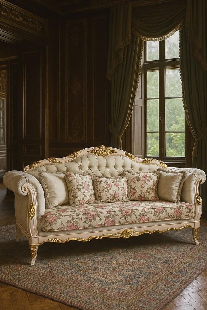 Casa Padrino Luxus Barock Wohnzimmer Sofa Creme-Weiß / Gold 240 cm - Barock Möbel