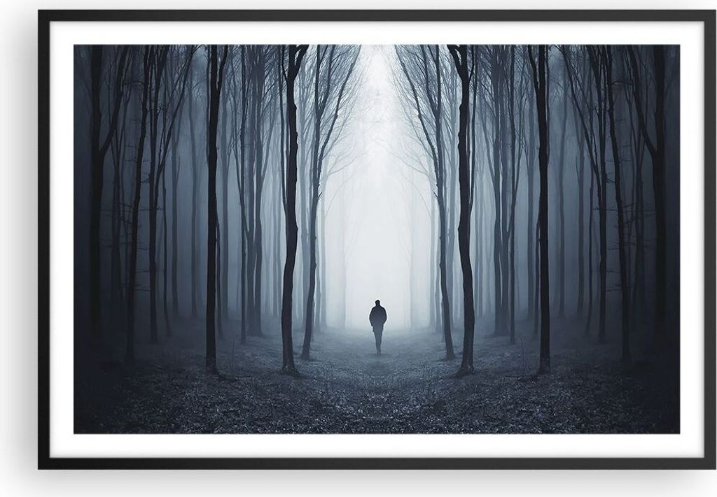 Gerahmtes Poster - Schwarzer Rahmen - Charakter Wald Einsamkeit - 91,5x61 cm - Wand Bild - Wanddeko - Wandbilder - Wandposter - Bilderrahmen - Bild...