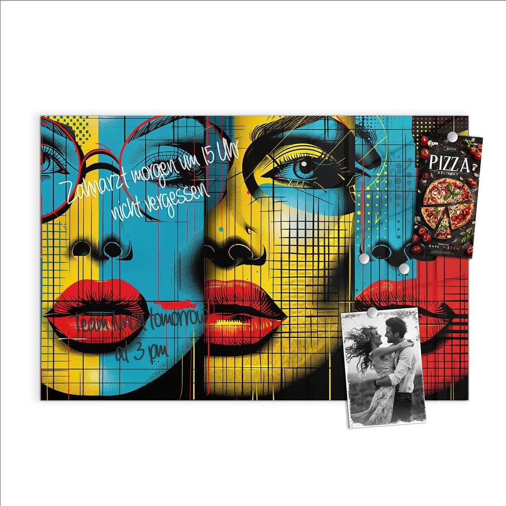 Magnettafel 90x60cm Pinnwand Whiteboard beschreibbar - Pop Art Gesichter