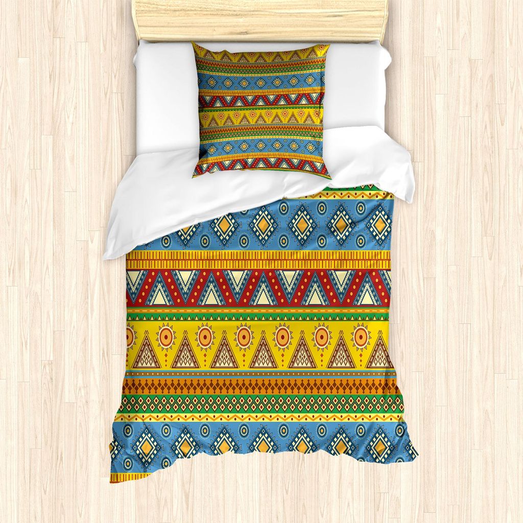ABAKUHAUS aztekisch Bettbezug Set, Traditionelles klassisches Stammes- Art-Volksmotiv mit altem mexikanischem Kultur-Bild der Sonnen-Abbildung, 135...
