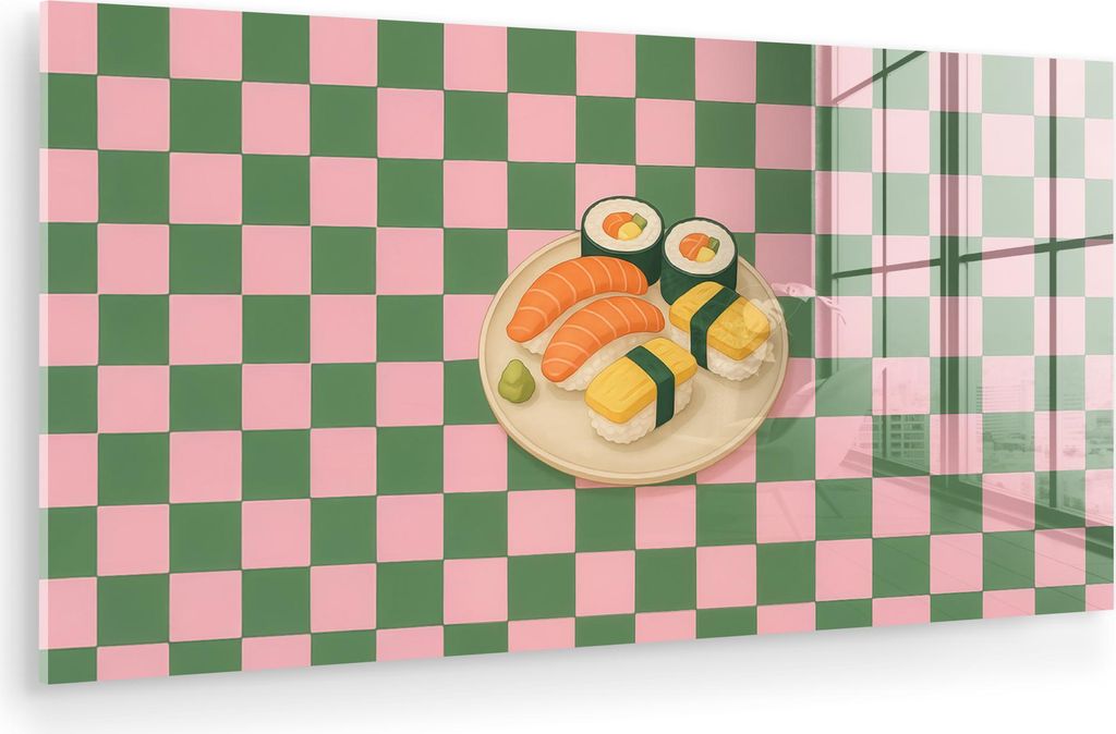 MuchoWow Glasbilder - Bilder auf Wandbild - Foto auf Glas Sushi - Teller - Blockiert - Grün 120x60 cm Wanddekoration aus Glas - Acrylglasbild - Ac...