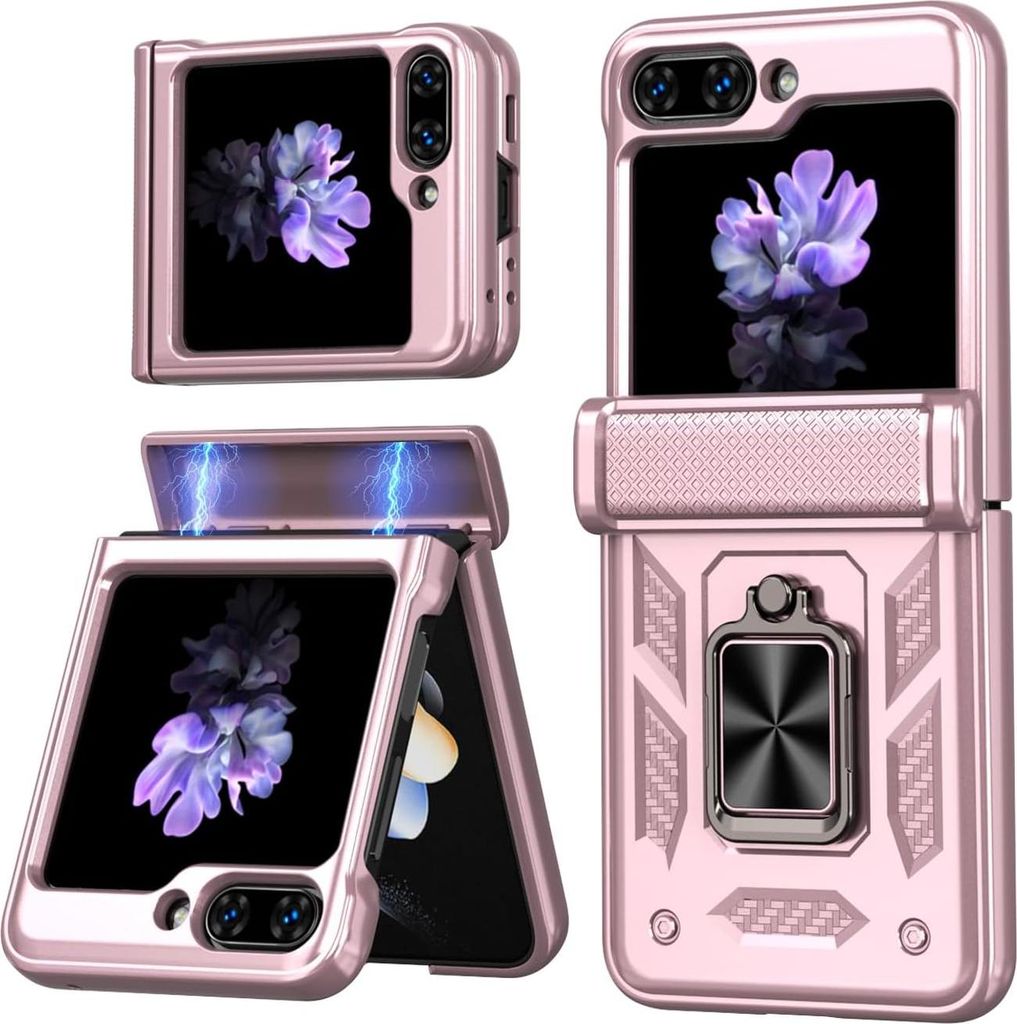 Schutzhülle für Samsung Galaxy Z Flip 6 - 360 Grad drehbarer Halter - Kameraschutz - stoßfest - Scharnier-Schutzhülle - Roségold
