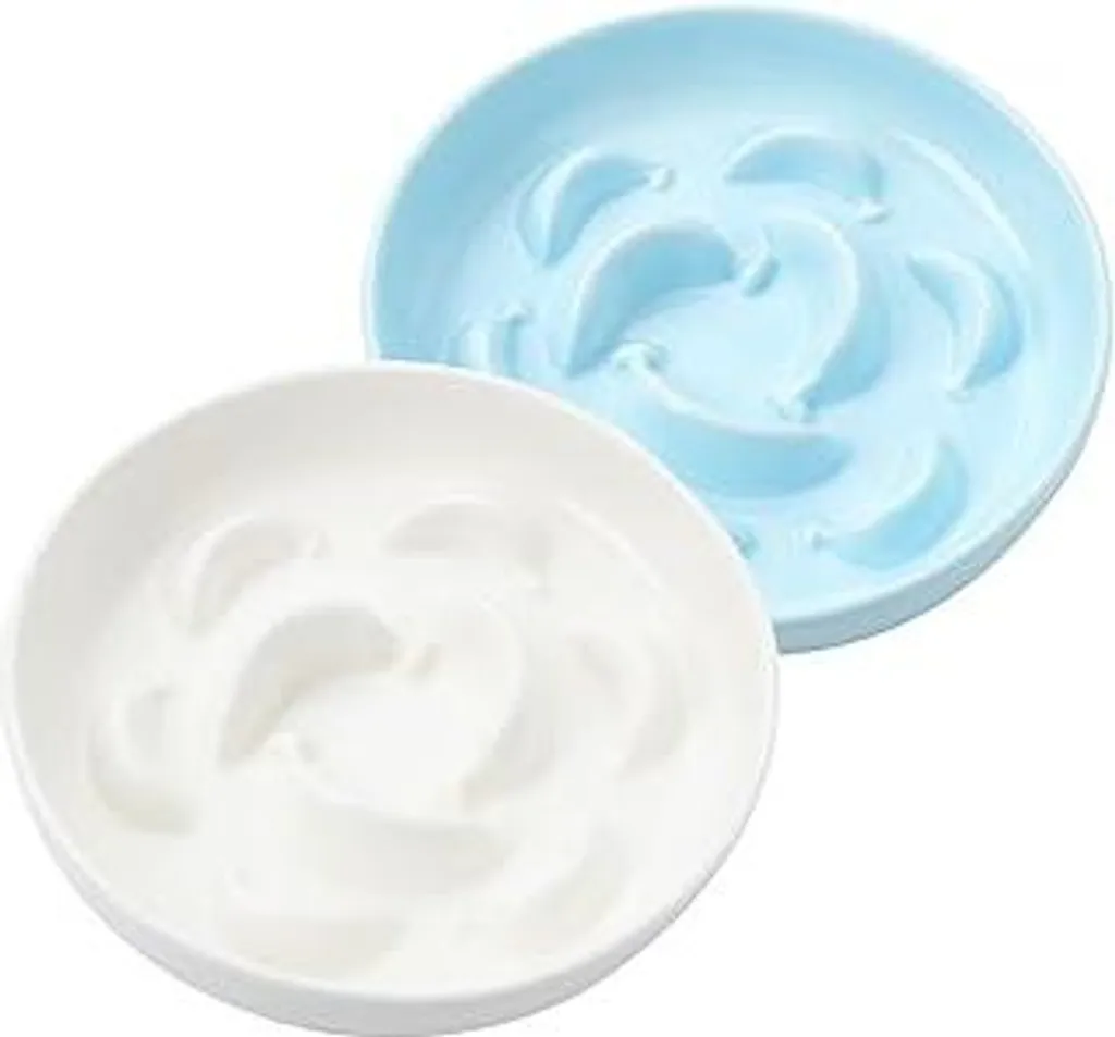 Ciotole Gatti Vetroceramica Anti-Ingozzamento | Set Pastello Blu e Bianco
