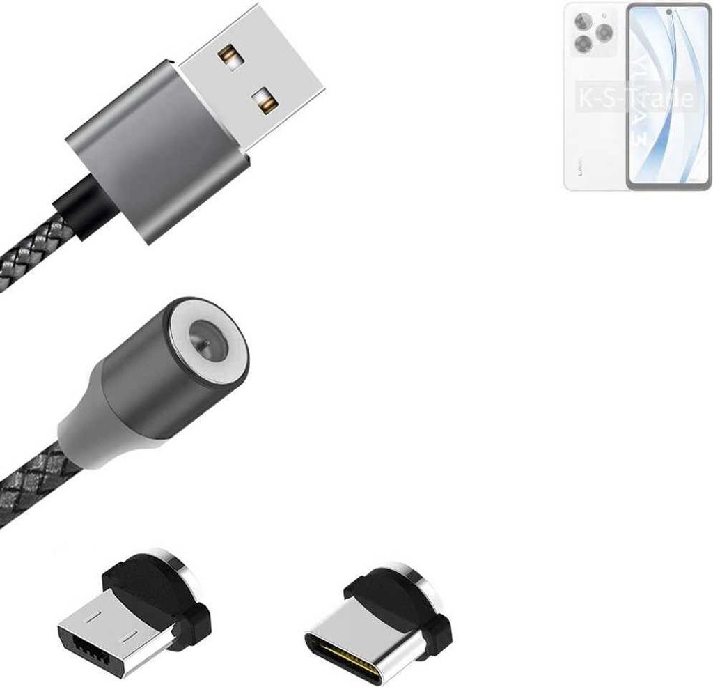 K-S-Trade Hochwertiges Magnet-Lade-kabel Sync-Kabel Daten-Kabel für Lava Yuva 3 mit USB-Typ-C-Anschluss und Micro-USB-Anschluss 2A bis zu 480mbps