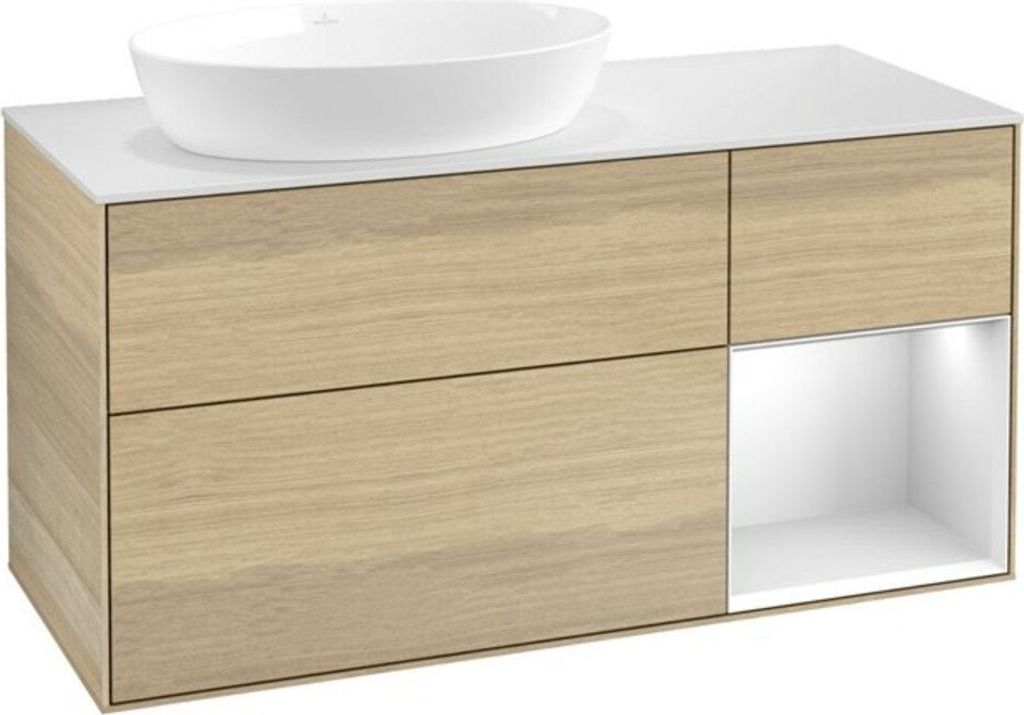 V&B Waschtischunterschrank Finion 120cm, Pl wh. m, Reg wh. m Lac, Oa ven