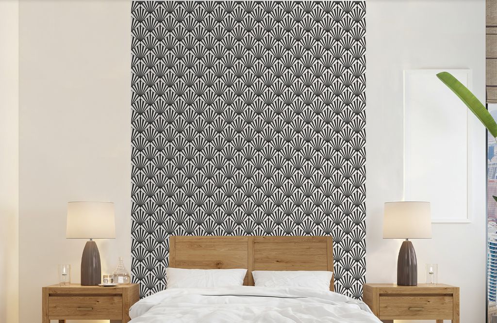 MuchoWow Fototapete für Wohnzimmer oder Schlafzimmer Wandtapete Vinyl Motivtapete Muster - Abstrakt - Schwarz - Jugendstil - 190x300 cm - Kinder...