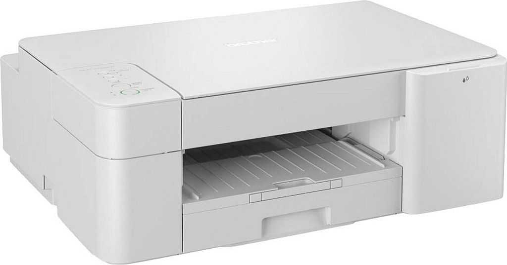 A white Brother DCP-J1200W multifunction printer is shown from a three-quarter front angle against a white background.