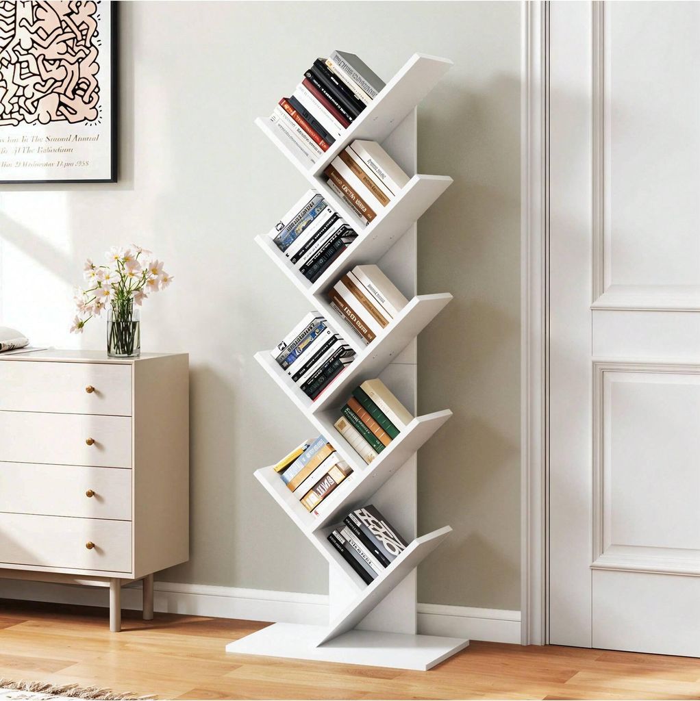 Bücherregal mit 9 Ebenen, CD DVD Regal Holz Industrielle Bodenstehend Baum-25T x 55B x 141H cm
