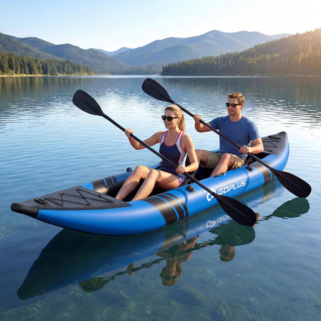 Kayak Gonflable VidaXL Bleu 375x72x31cm – Polyester/PVC, Charge 120kg, Avec Pompe Et Pagaie
