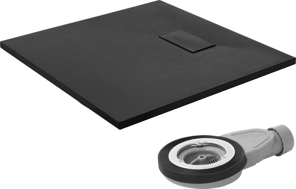 LuxeBath Duschwanne 80x80cm Schwarz Extra flache SMC Produktbild 