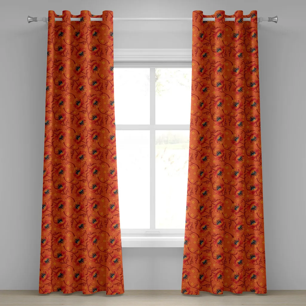 Rideau orange brûlé imprimé floral Poppy Flower avec œillets en métal