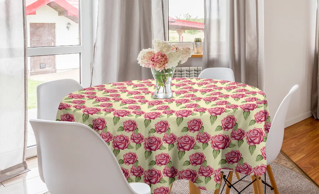 Tovaglia Rosa Rotonda 150 cm ABAKUHAUS | Fiori Romantici Cucina