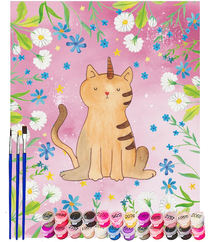 Mr. & Mrs. Panda DIY Malen nach Zahlen Einhorn Katze 40 x 50 cm Mit Rahmen - Rot Pastell - Geschenk, Bild, Unicorn, set, Glitzer, Erwachsenwerden, ...
