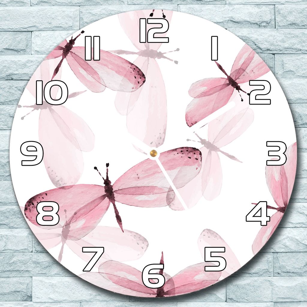 Wanduhr aus Glas Rund fi 30 Schmetterlinge rosa Quarz Deko Schlafzimmer Büro
