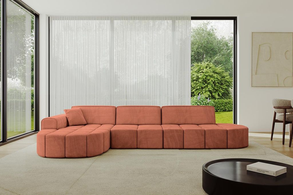ALTDECOR Ecksofa in L-Form Livo-L2 - 337x173x79,5 Apricot - Corner Sofa Bett Eckcouch Couch Wohnlandschaft Cauchsofa