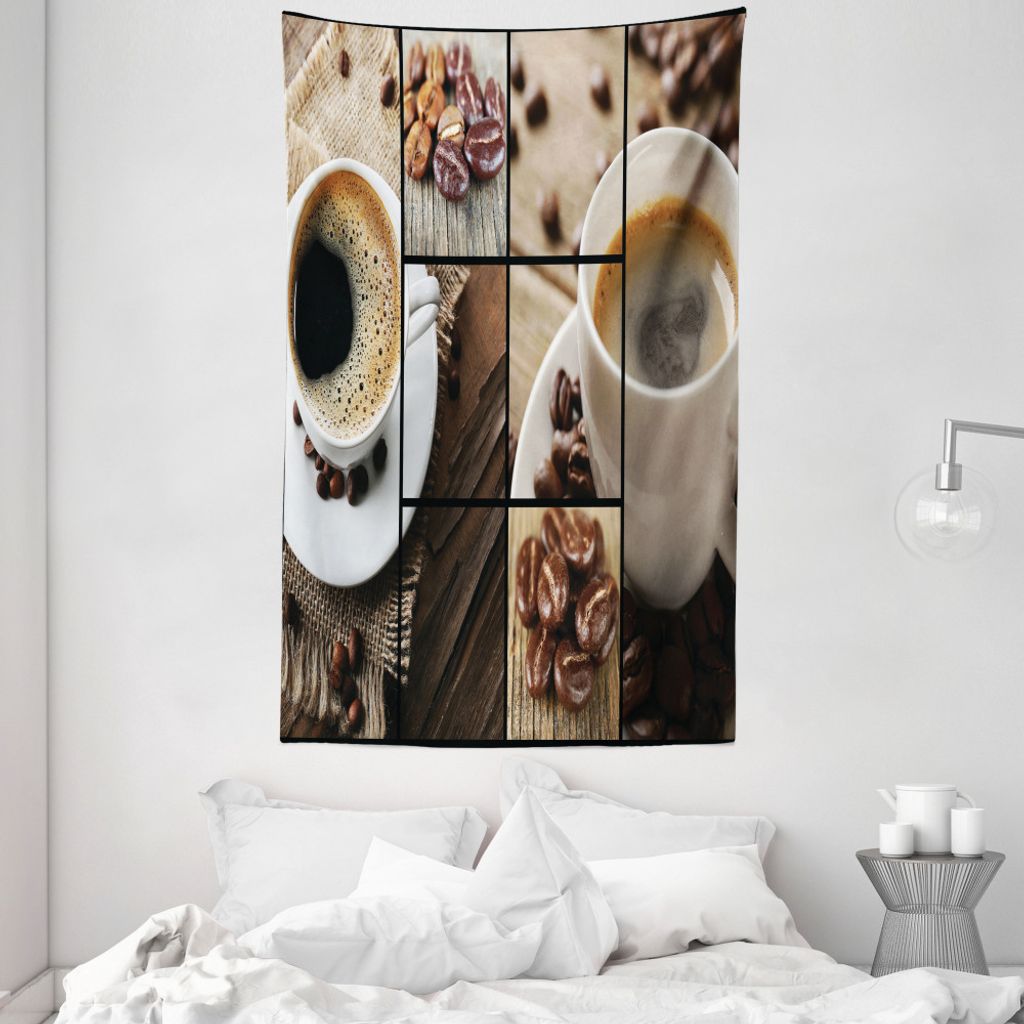 ABAKUHAUS Braun Wandteppich und Tagesdecke, Kaffeetassen Holz Tisch aus Weiches Mikrofaser Stoff Waschbar ohne Verblassen Digitaldruck, 140 x 230 c...