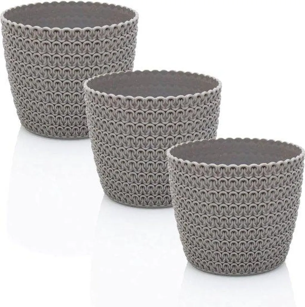 Petit pot de fleur gris 14 cm incassable avec texture bois lot de 3