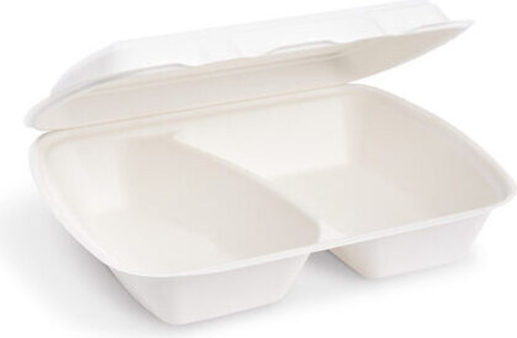 50x Menüboxen Lunch-Boxen Zuckerrohr 2-geteilt 1000ml 241x202x70mm