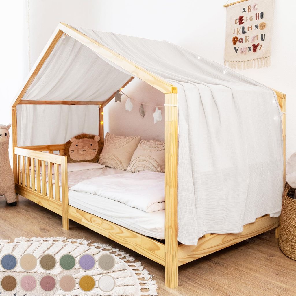 Hausbetthimmel aus Musselin - Hausbett Deko für Mädchen & Jungen