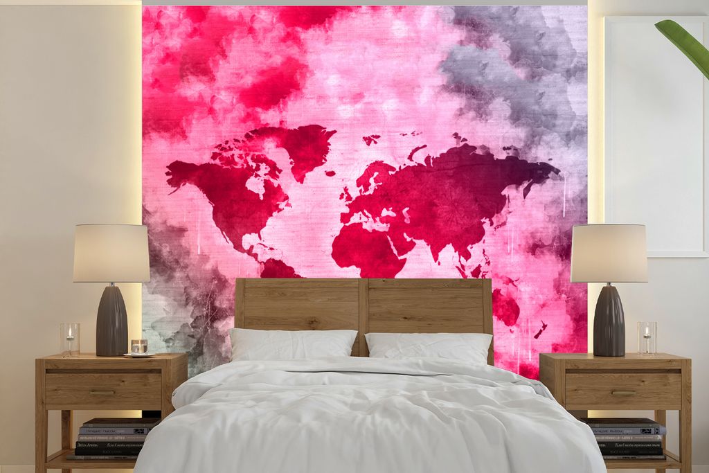 MuchoWow Fototapete für Wohnzimmer oder Schlafzimmer Wandtapete Vinyl Motivtapete Weltkarte - Abstrakt - Farben - 300x300 cm - Wanddekoration