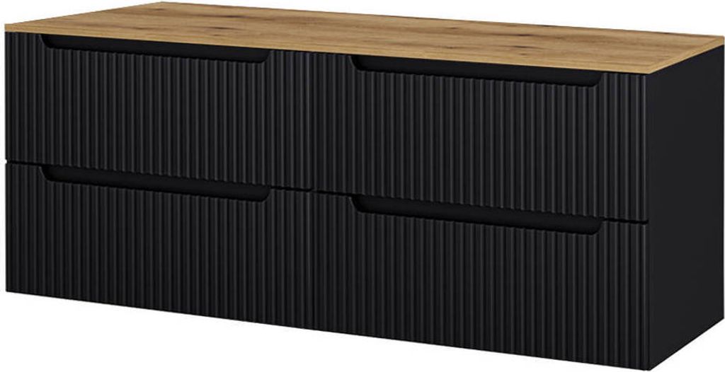 Waschtischunterschrank 'Skelbolu' hängend mit Schubladen 160 x 60 x 40 cm Schwarz/Eiche