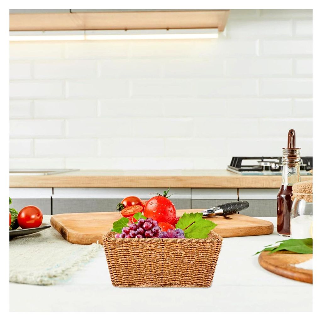 Vielseitiger Obstkorb aus Kunst-Rattan 29,5x19,5x13cm mit Henkel – Geflochtener Snack- und Aufbewahrungskorb für Küche und Supermarkt, wiederve...