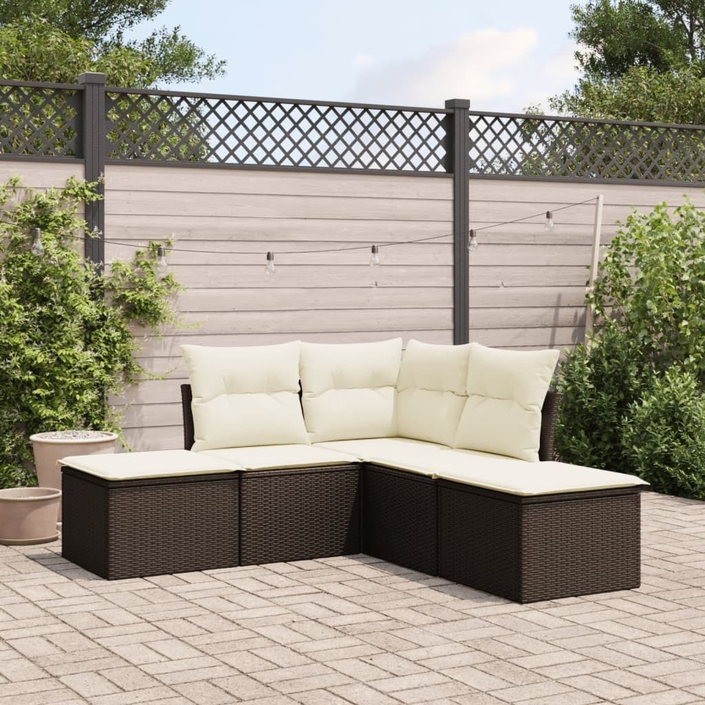 Möbel 5-tlg. Garten-Sofagarnitur mit Kissen Braun Poly Rattan - Gartenmöbelset 3249562