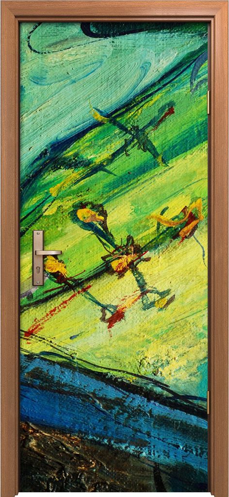Türposter 80x200 cm Türaufkleber Türtapete Türfolie Klebefolie Grün und Gelb Malerei abstrakte