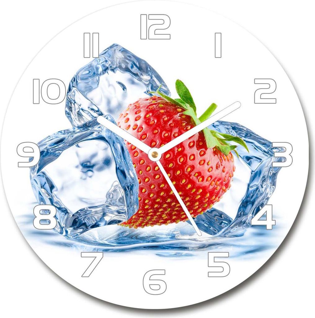 Wanduhr aus Glas 30fi Glasbild Glasuhr Gehärtetes Glas - weisse-zeiger - Strawberry with ice
