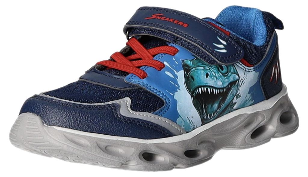 Sneakers Kinder-Jungen-Sneaker-Slipper-Klettschuh Dinosaurier Blau-Mehrfarbig, Farbe:blau, EU Größe:30