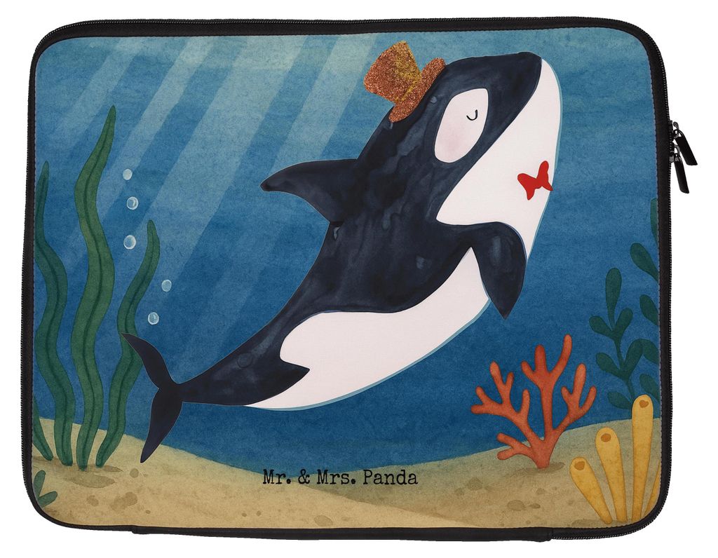 Mr. & Mrs. Panda Laptop Tasche Orca Zylinder Design 27 x 36 cm - Weiß - Geschenk, Sleeve, Case, Hülle, Glitzer, Fest, Narwal, Glückwunsch, Gebur...