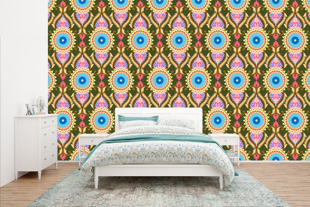 MuchoWow Fototapete für Wohnzimmer oder Schlafzimmer Wandtapete Vinyl Motivtapete Design - Orient - Retro - 400x240 cm - Gemustert